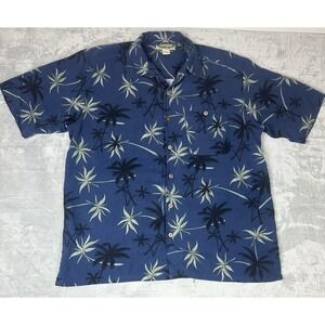 Paradise Cove Silk Hawaiian Shirt Mens Large Blue Floral Button Up Short Sleeve